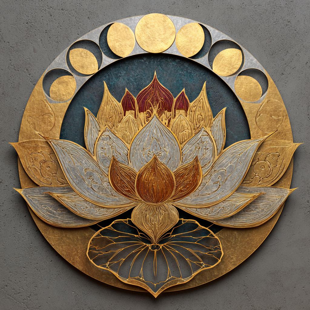Moon Phase Lotus Metal Wall Art, Celestial Boho Decor (UV Printed Aluminum)