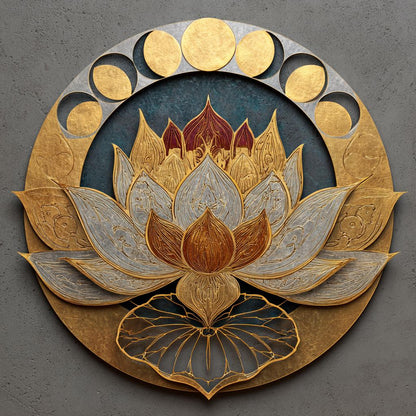 Moon Phase Lotus Metal Wall Art, Celestial Boho Decor (UV Printed Aluminum)