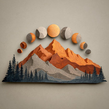 UV Printed Aluminum Mountain Moon Phase Wall Art, Rustic Forest Cabin Decor