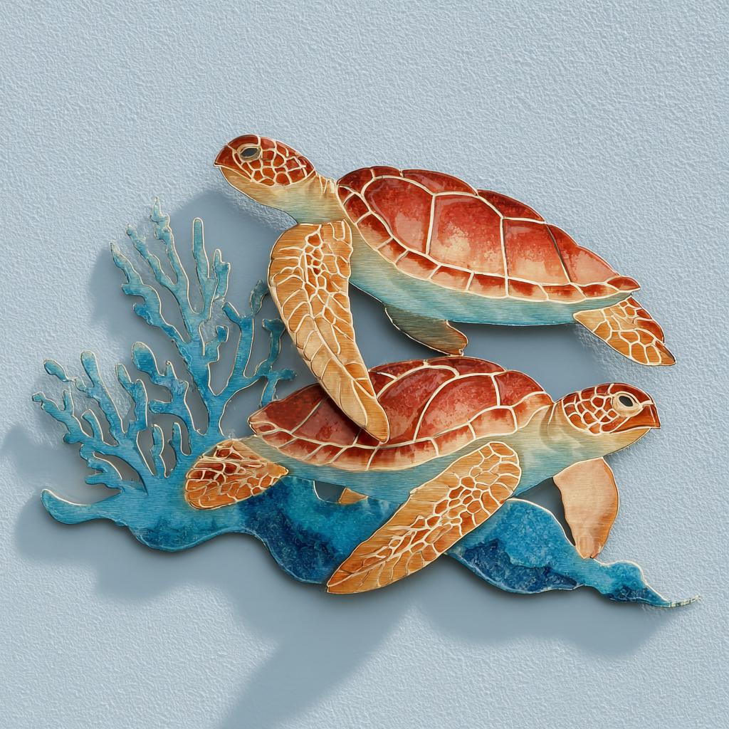UV Printed Aluminum Sea Turtle Wall Art, Coastal Ocean Decor (2D Metal Sign)