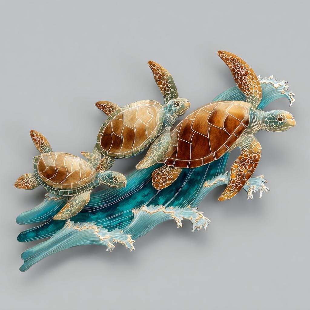 UV Printed Aluminum Sea Turtle Wall Art, Coastal Ocean Decor (2D Metal Sign)