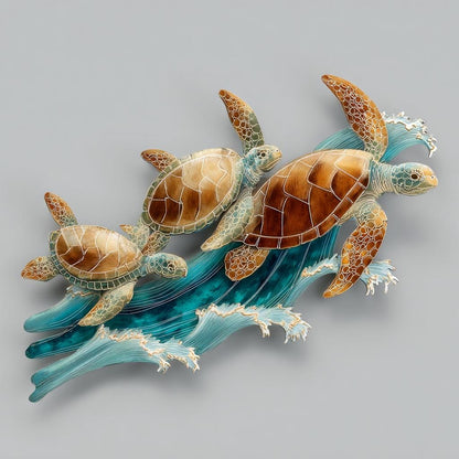 UV Printed Aluminum Sea Turtle Wall Art, Coastal Ocean Decor (2D Metal Sign)