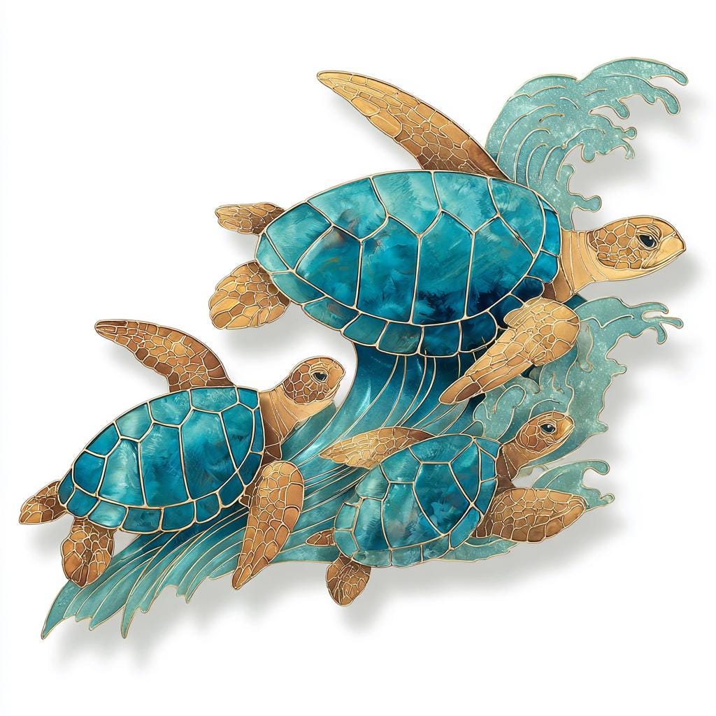 UV Printed Aluminum Sea Turtle Wall Art, Coastal Ocean Decor (2D Metal Sign)