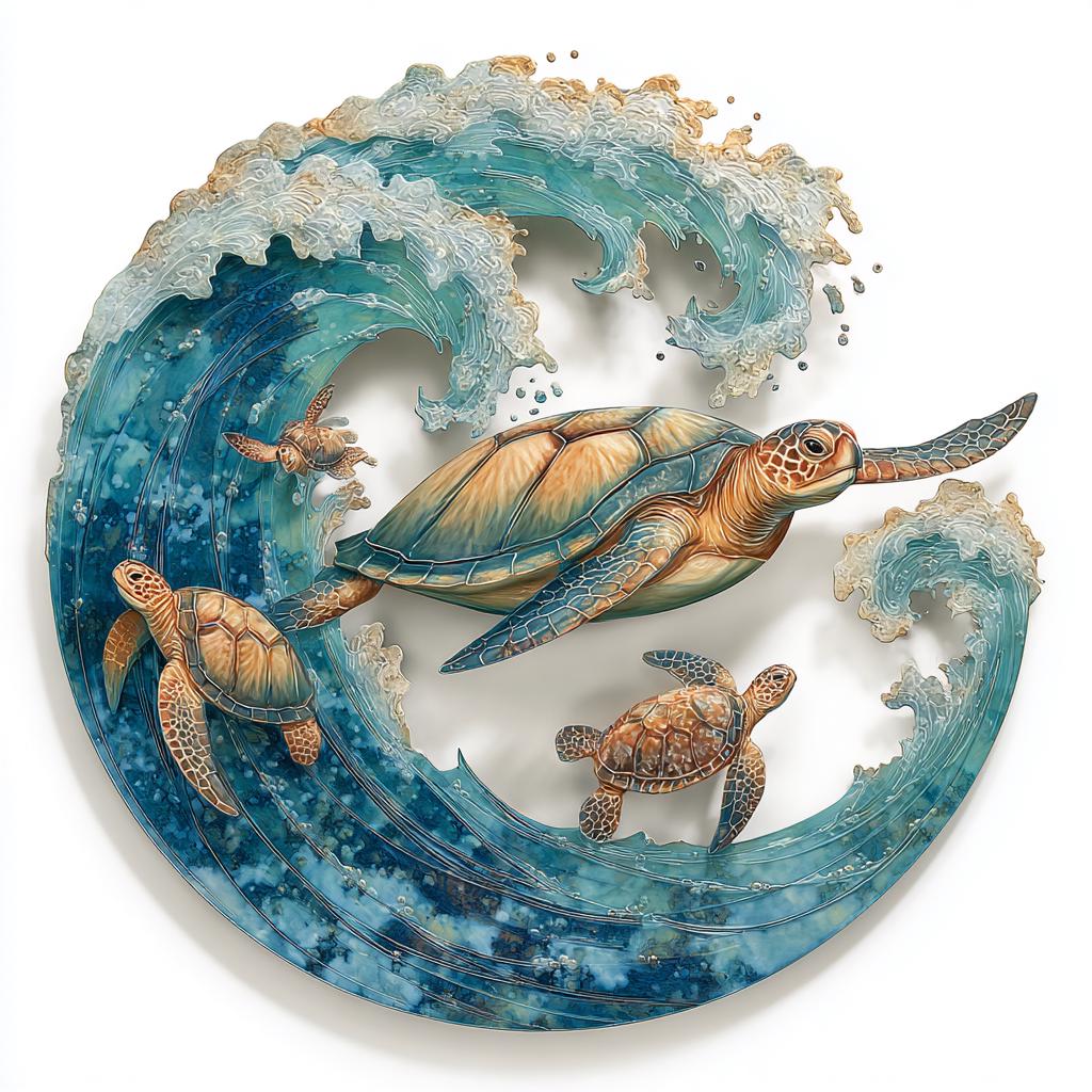UV Printed Aluminum Sea Turtle Wall Art, Coastal Ocean Decor (2D Metal Sign)