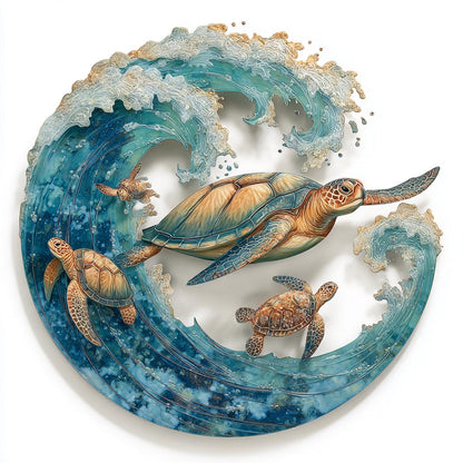 UV Printed Aluminum Sea Turtle Wall Art, Coastal Ocean Decor (2D Metal Sign)