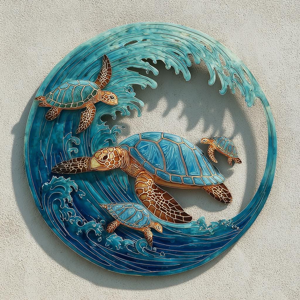 UV Printed Aluminum Sea Turtle Wall Art, Coastal Ocean Decor (2D Metal Sign)