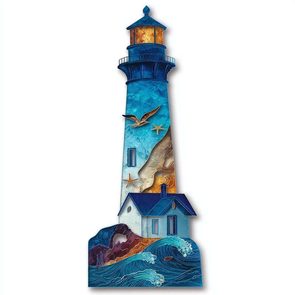 UV Printed Aluminum Lighthouse Wall Art, Coastal Nautical Decor (Flat 2D Metal Sign)