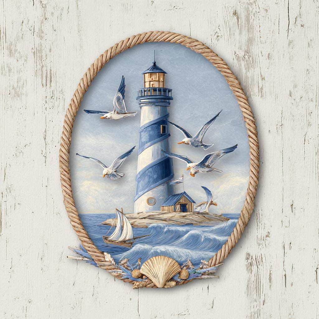 UV Printed Aluminum Lighthouse Wall Art, Coastal Nautical Decor (Flat 2D Metal Sign)