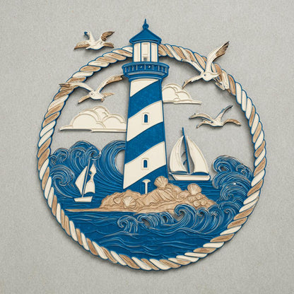 UV Printed Aluminum Lighthouse Wall Art, Coastal Nautical Decor (Flat 2D Metal Sign)