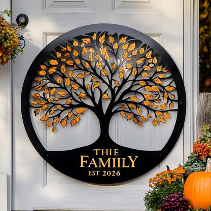 Custom Family Tree of Life Metal Sign, UV Printed Aluminum Wall Art (Est 2026)
