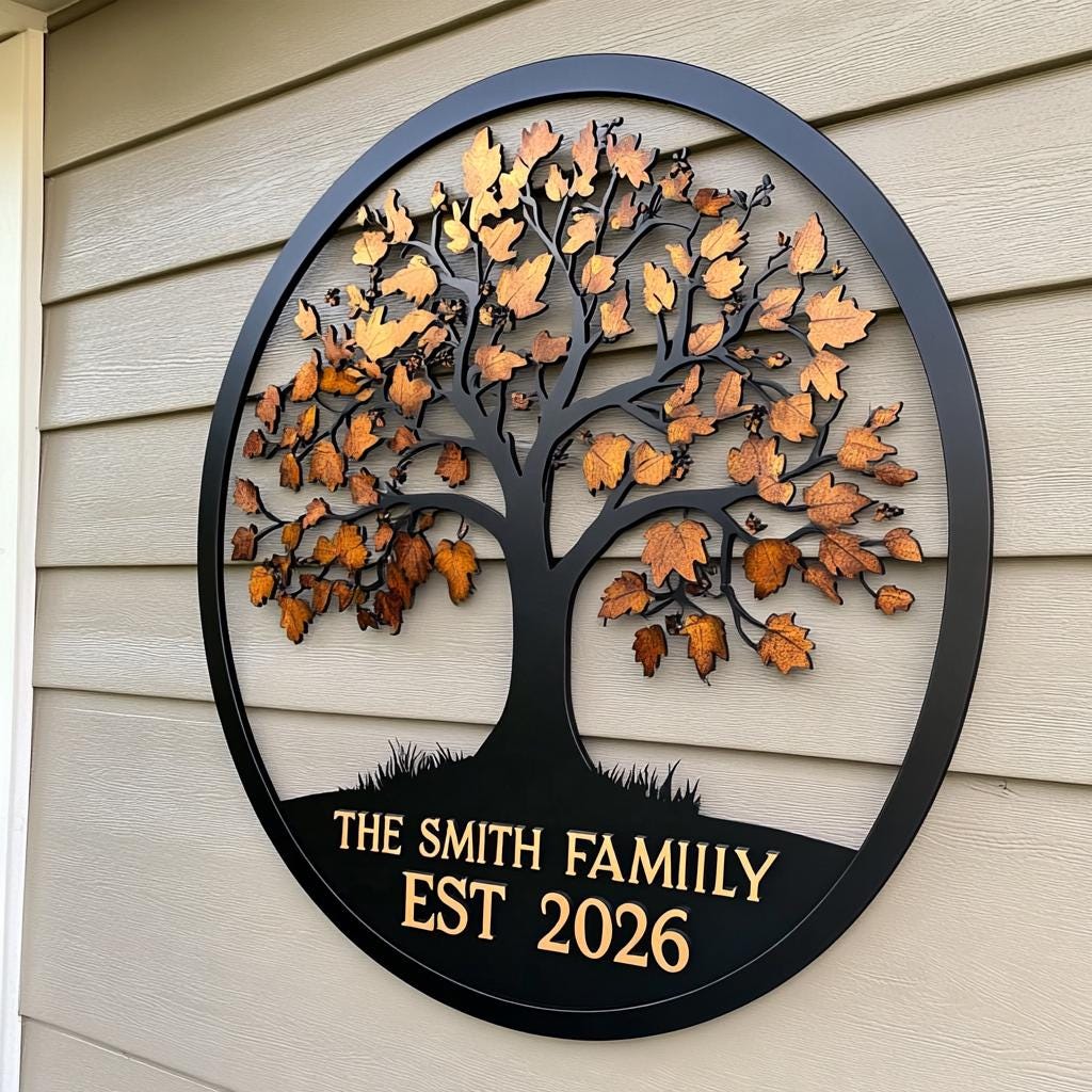 Custom Family Tree of Life Metal Sign, UV Printed Aluminum Wall Art (Est 2026)