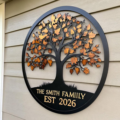 Custom Family Tree of Life Metal Sign, UV Printed Aluminum Wall Art (Est 2026)