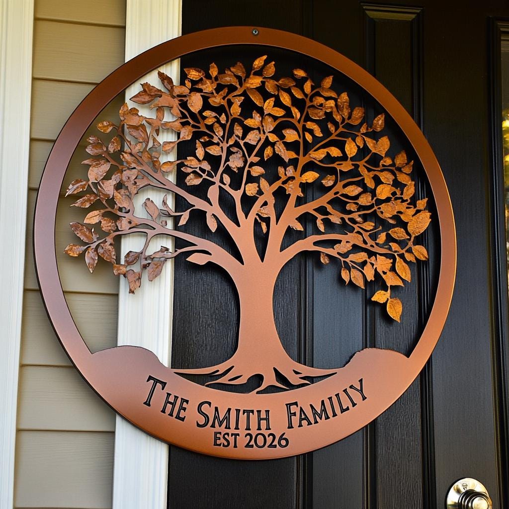 Custom Family Tree of Life Metal Sign, UV Printed Aluminum Wall Art (Est 2026)