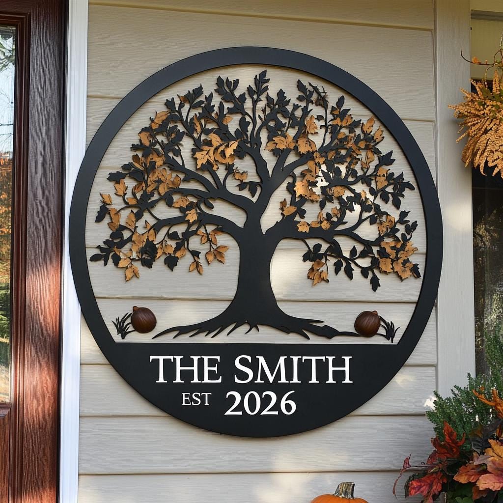 Custom Family Tree of Life Metal Sign, UV Printed Aluminum Wall Art (Est 2026)