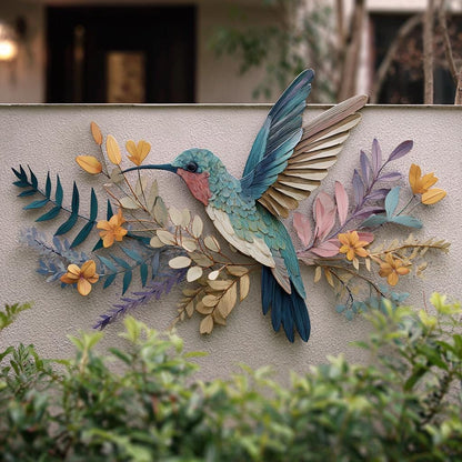 UV Printed Aluminum Hummingbird Wall Art, Floral Garden Decor (2D Metal Sign)