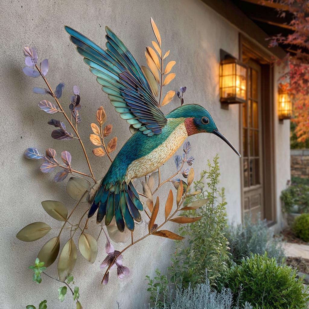 UV Printed Aluminum Hummingbird Wall Art, Floral Garden Decor (2D Metal Sign)