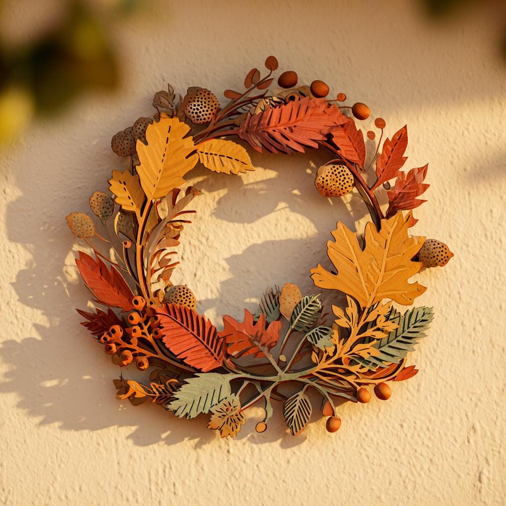 UV Printed Aluminum Fall Wreath Wall Art, Rustic Farmhouse Leaf Decor (2D Metal Sign)