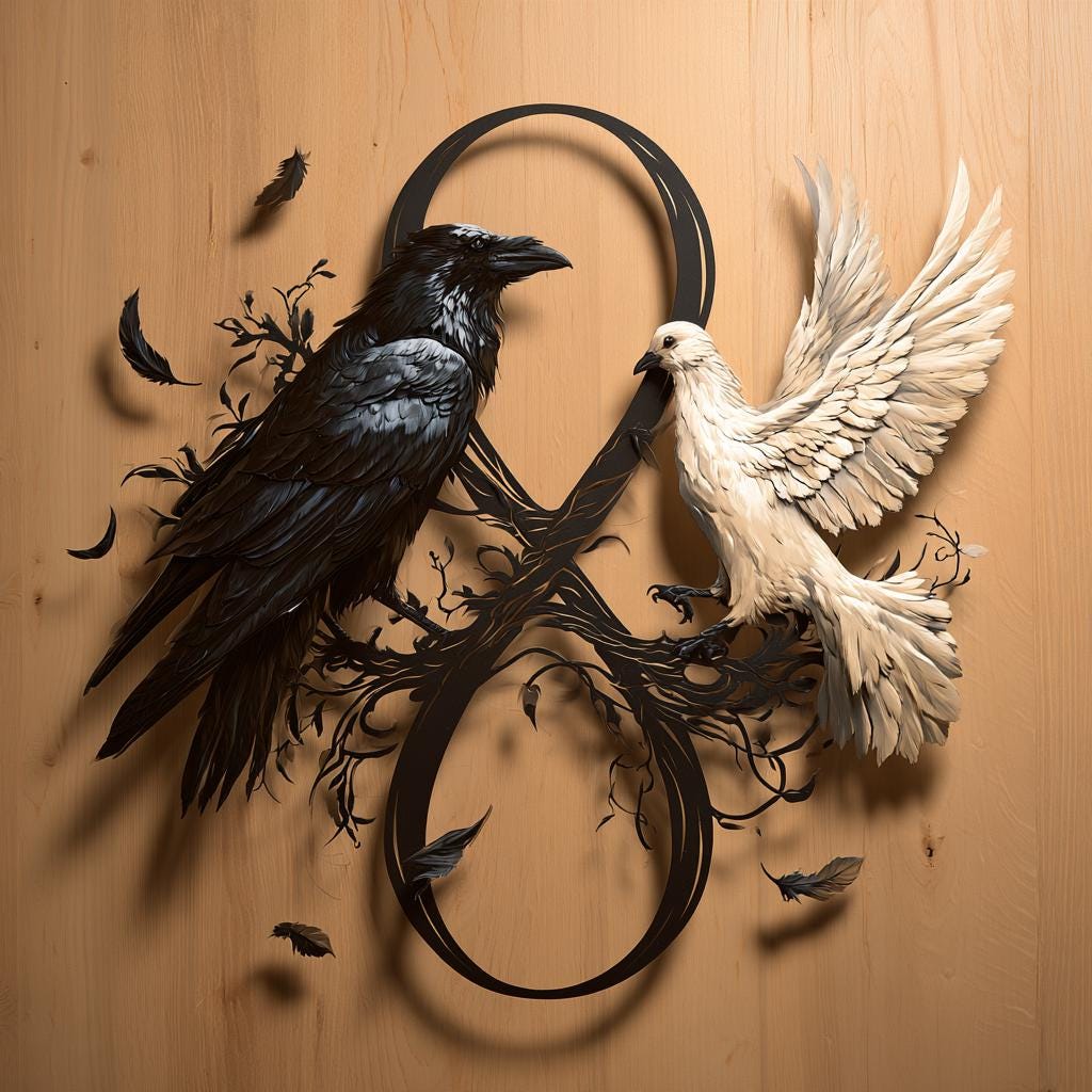 Infinity Raven Dove Metal Wall Art, Gothic Spiritual Decor (UV Printed Aluminum)