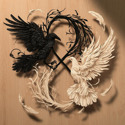 Infinity Raven Dove Metal Wall Art, Gothic Spiritual Decor (UV Printed Aluminum)