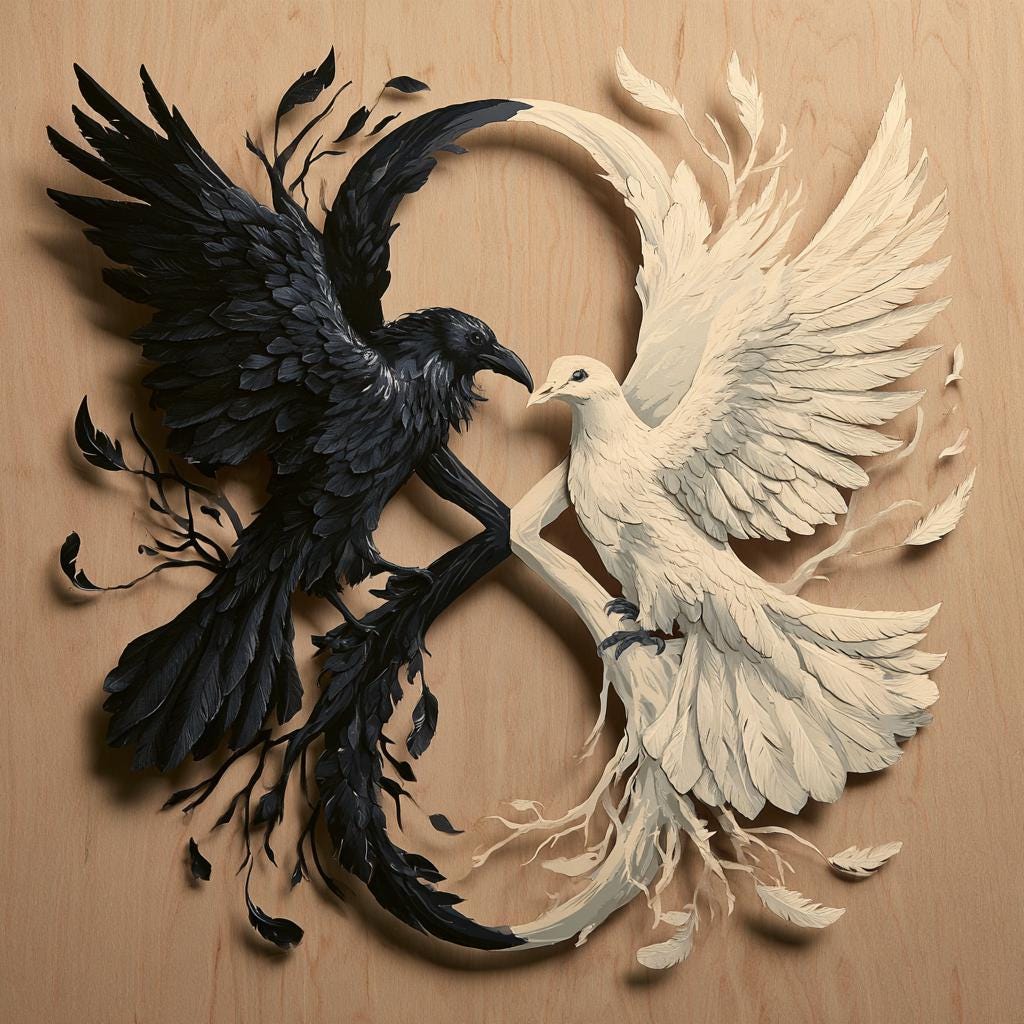 Infinity Raven Dove Metal Wall Art, Gothic Spiritual Decor (UV Printed Aluminum)