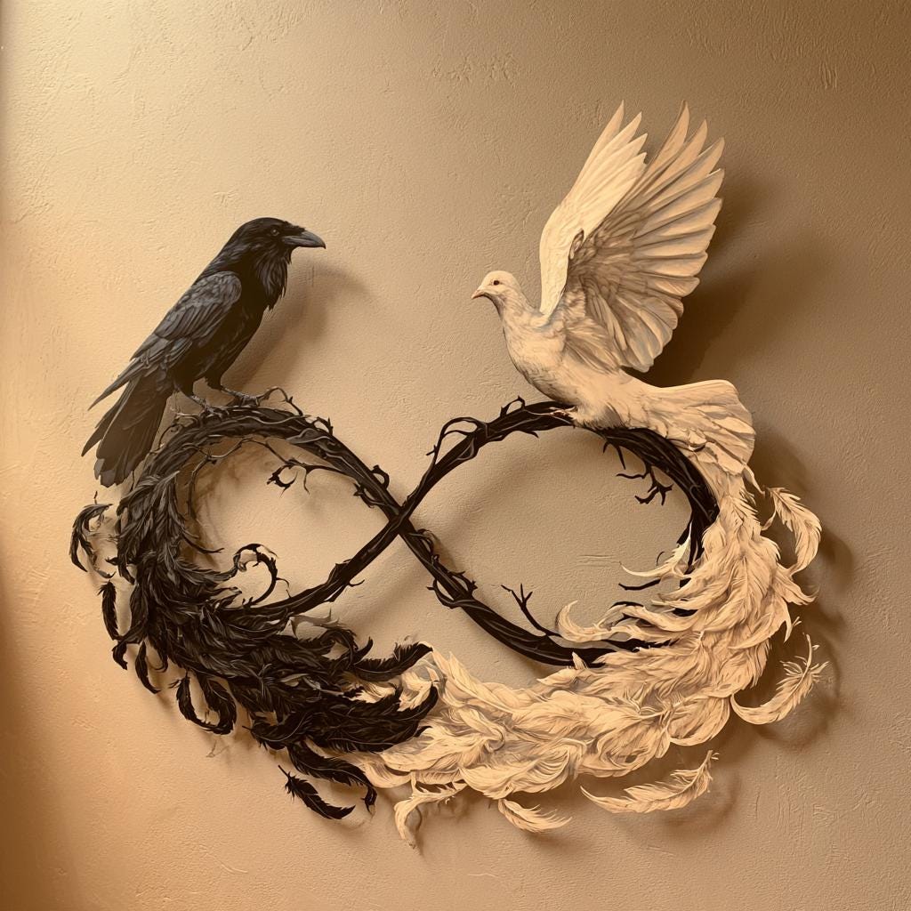 Infinity Raven Dove Metal Wall Art, Gothic Spiritual Decor (UV Printed Aluminum)