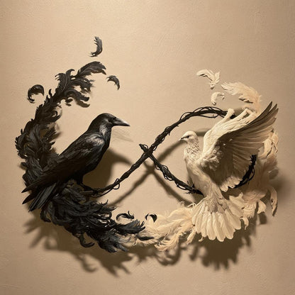 Infinity Raven Dove Metal Wall Art, Gothic Spiritual Decor (UV Printed Aluminum)
