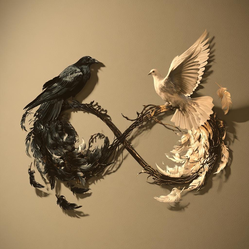 Infinity Raven Dove Metal Wall Art, Gothic Spiritual Decor (UV Printed Aluminum)