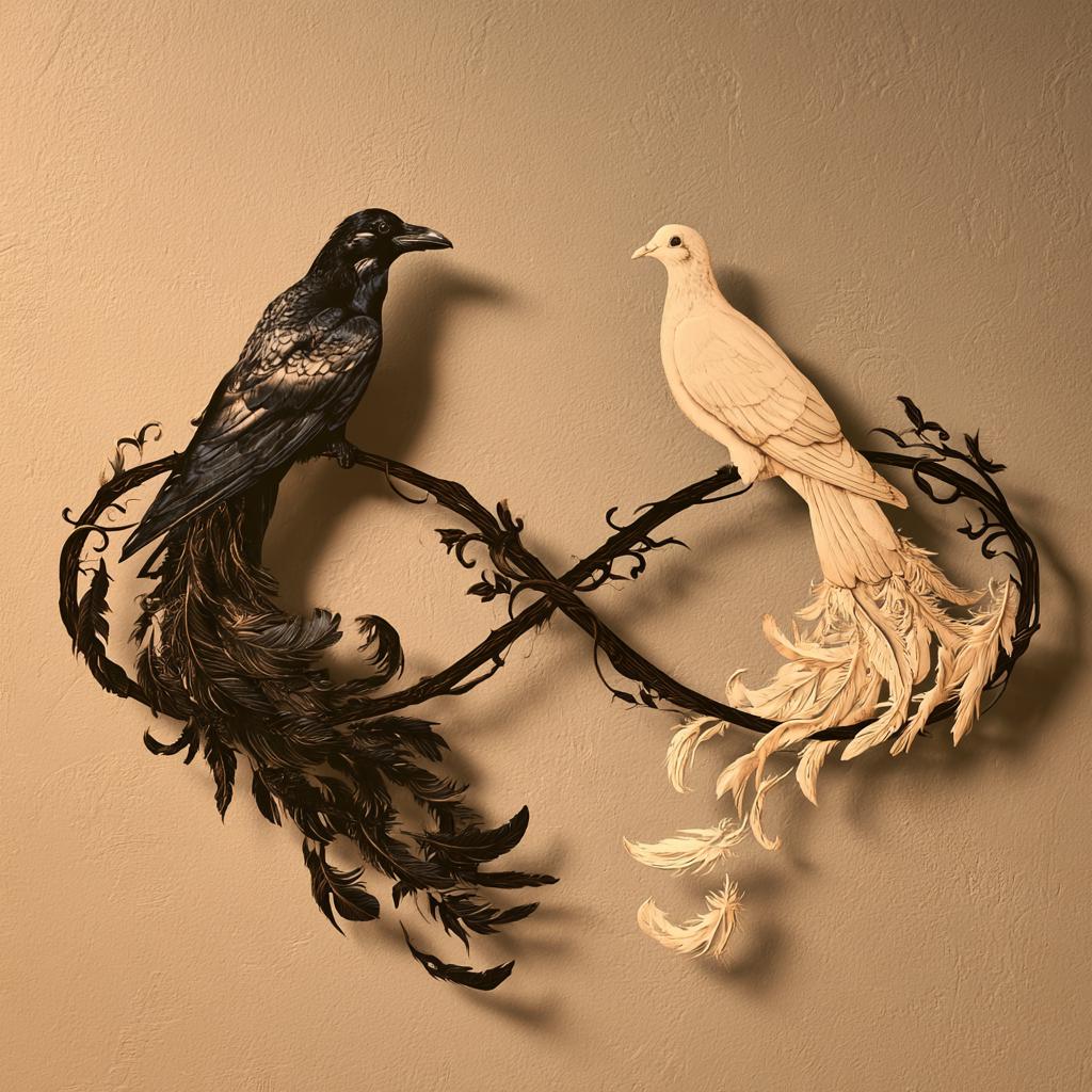 Infinity Raven Dove Metal Wall Art, Gothic Spiritual Decor (UV Printed Aluminum)