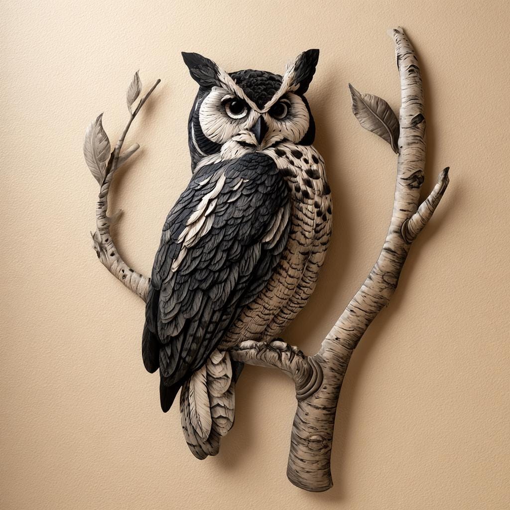 UV Printed Aluminum Owl Wall Art, Birch Tree Infinity Sign, Woodland Decor
