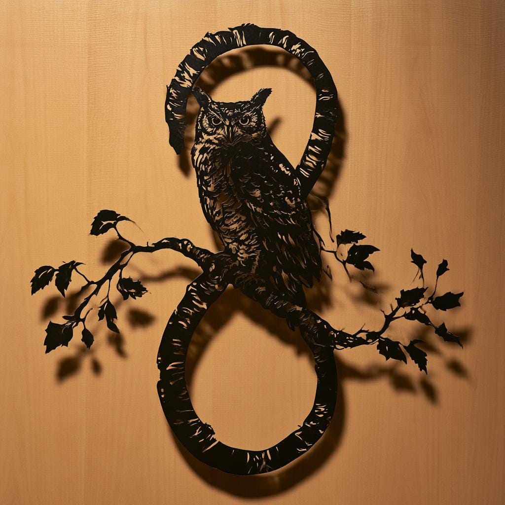 UV Printed Aluminum Owl Wall Art, Birch Tree Infinity Sign, Woodland Decor