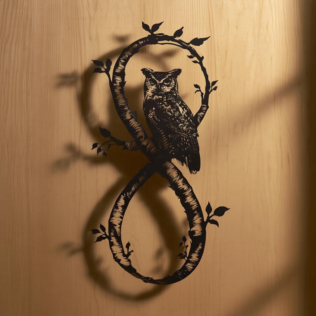 UV Printed Aluminum Owl Wall Art, Birch Tree Infinity Sign, Woodland Decor