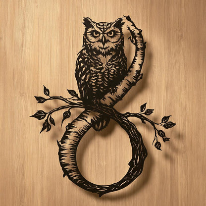 UV Printed Aluminum Owl Wall Art, Birch Tree Infinity Sign, Woodland Decor