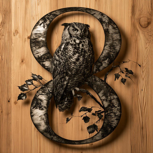 UV Printed Aluminum Owl Wall Art, Birch Tree Infinity Sign, Woodland Decor
