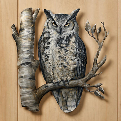 UV Printed Aluminum Owl Wall Art, Birch Tree Infinity Sign, Woodland Decor