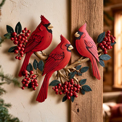 Red Cardinal Metal Wall Art, Winterberry Bird Decor, UV Printed Aluminum Sign