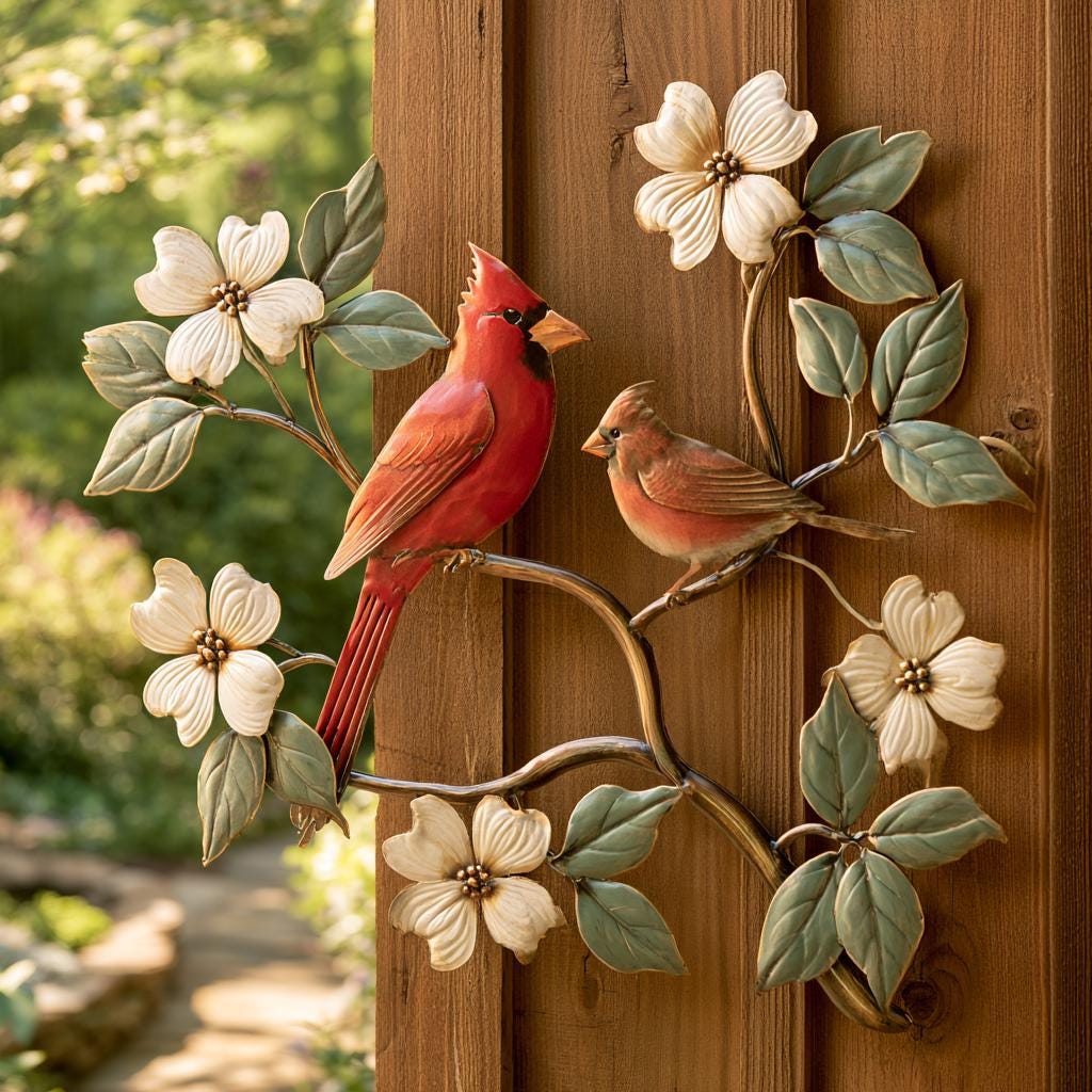 Red Cardinal Dogwood Metal Wall Art, UV Printed Aluminum Sign, Nature Garden Decor
