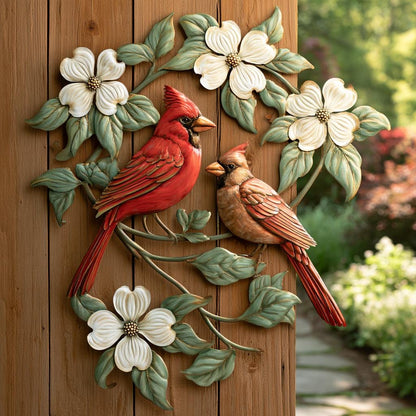 Red Cardinal Dogwood Metal Wall Art, UV Printed Aluminum Sign, Nature Garden Decor