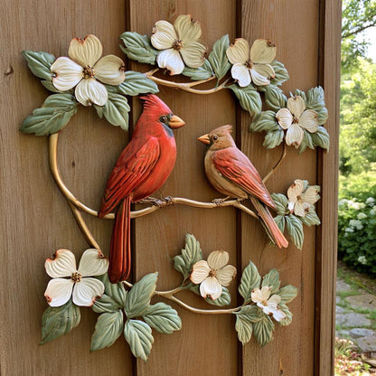 Red Cardinal Dogwood Metal Wall Art, UV Printed Aluminum Sign, Nature Garden Decor