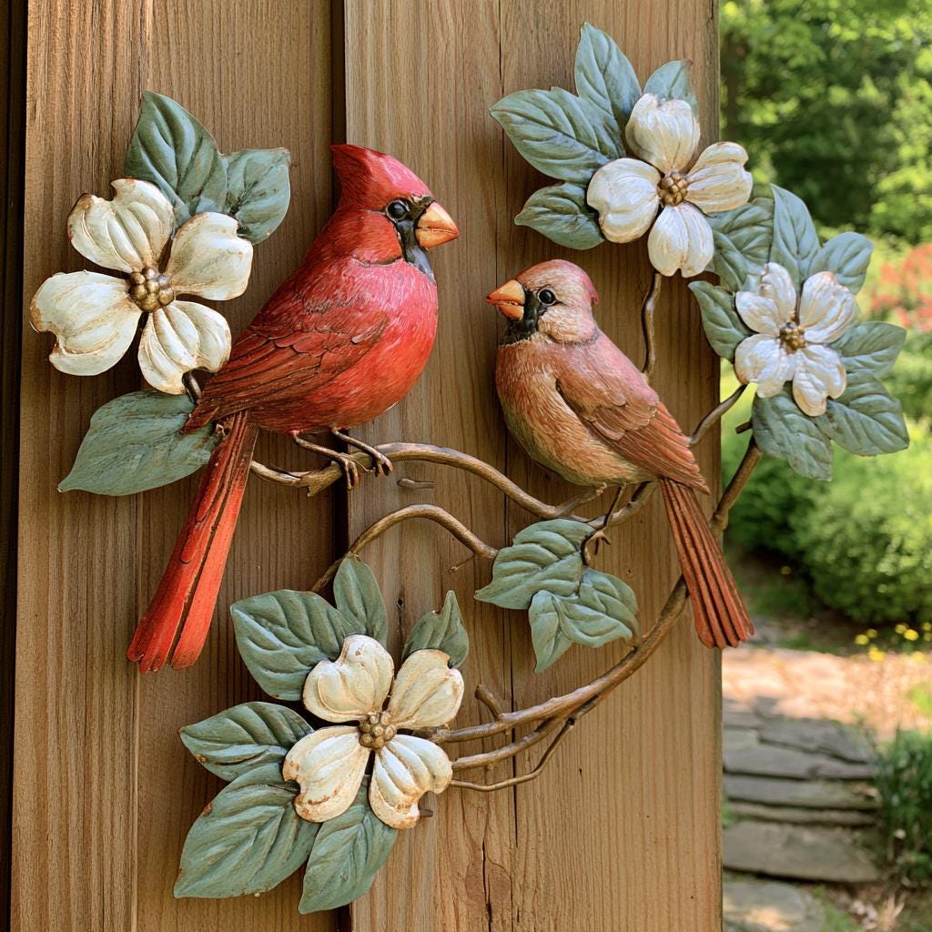 Red Cardinal Dogwood Metal Wall Art, UV Printed Aluminum Sign, Nature Garden Decor