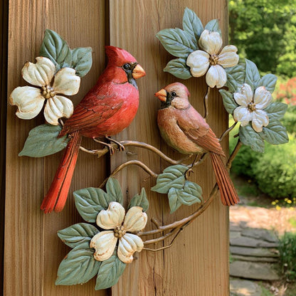Red Cardinal Dogwood Metal Wall Art, UV Printed Aluminum Sign, Nature Garden Decor
