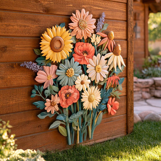 UV Printed Aluminum Wildflower Wall Art, Colorful Floral Garden Decor