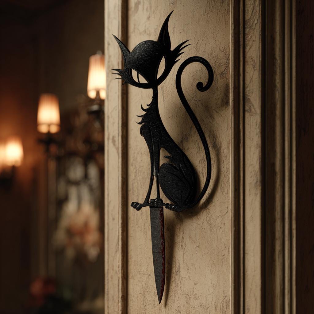 Black Cat With Knife Halloween Metal Sign, Gothic Wall Art (UV Printed Aluminum)