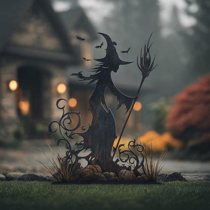 UV Printed Aluminum Witch Garden Stake, Spooky Halloween Yard Art (Outdoor Decor)