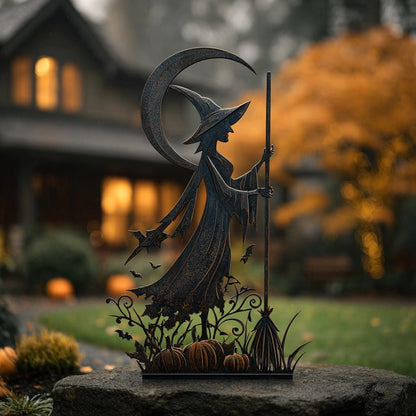 UV Printed Aluminum Witch Garden Stake, Spooky Halloween Yard Art (Outdoor Decor)