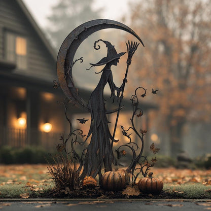 UV Printed Aluminum Witch Garden Stake, Spooky Halloween Yard Art (Outdoor Decor)