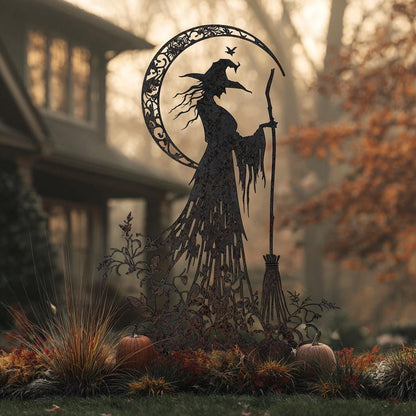 UV Printed Aluminum Witch Garden Stake, Spooky Halloween Yard Art (Outdoor Decor)