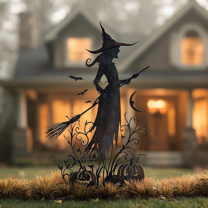 UV Printed Aluminum Witch Garden Stake, Spooky Halloween Yard Art (Outdoor Decor)