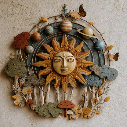 UV Printed Aluminum Metal Wall Art, Celestial Sun, Forest Trees, Planets (2D)