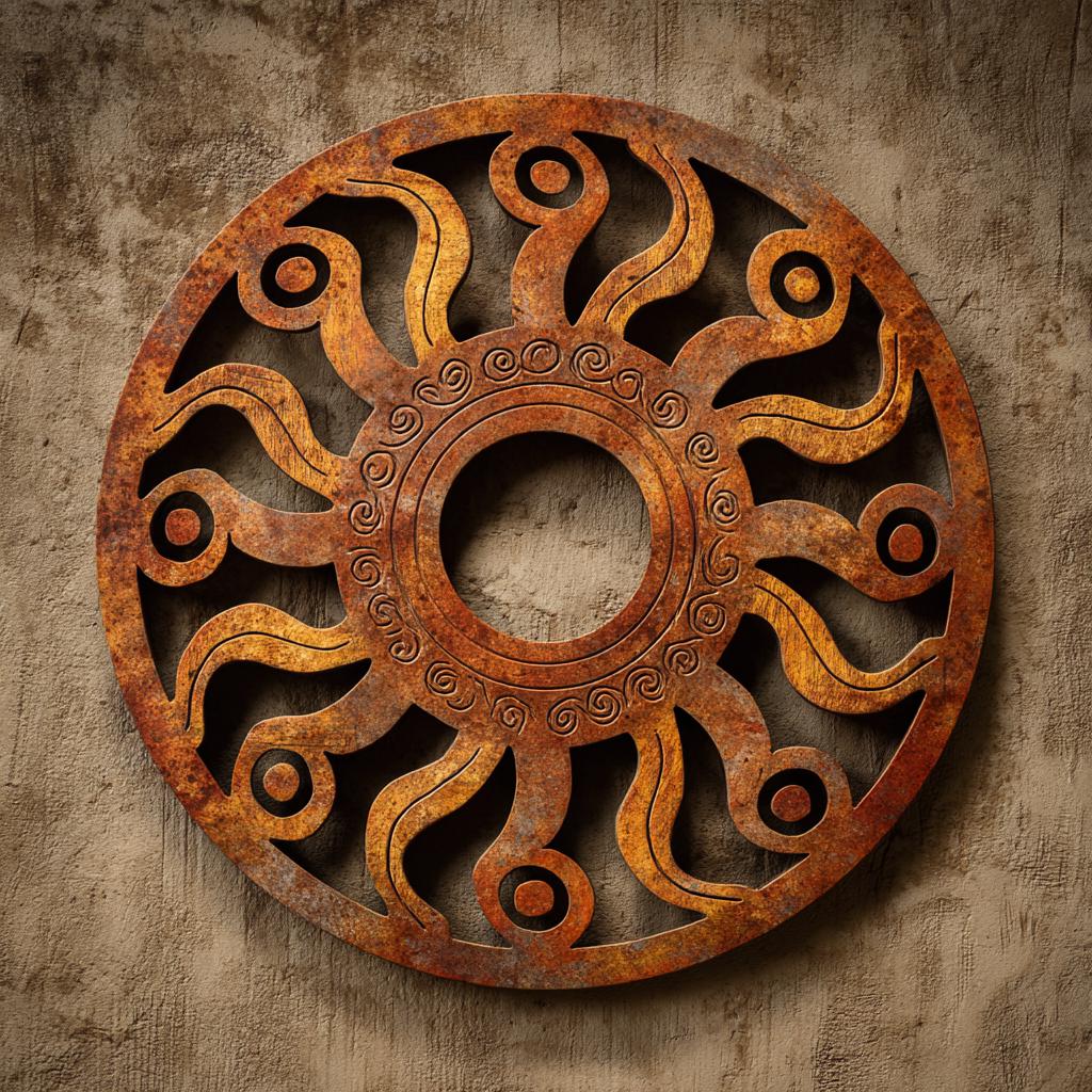 UV Printed Aluminum Sun Wall Art, Rustic Fire Decor, Outdoor Patio Sign (2D Metal)