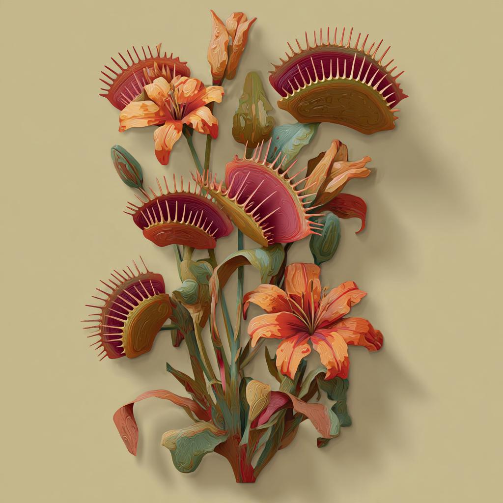 Venus Flytrap Tiger Lily Metal Wall Art, UV Printed Aluminum Sign (2D)